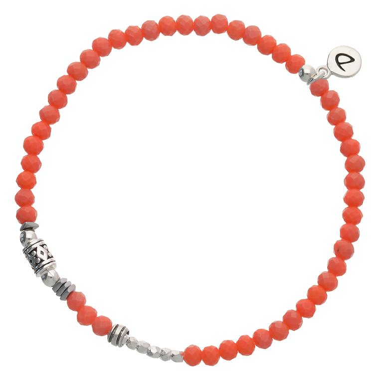 Bracelet Homme Élastique Orange Corail Argent 925
