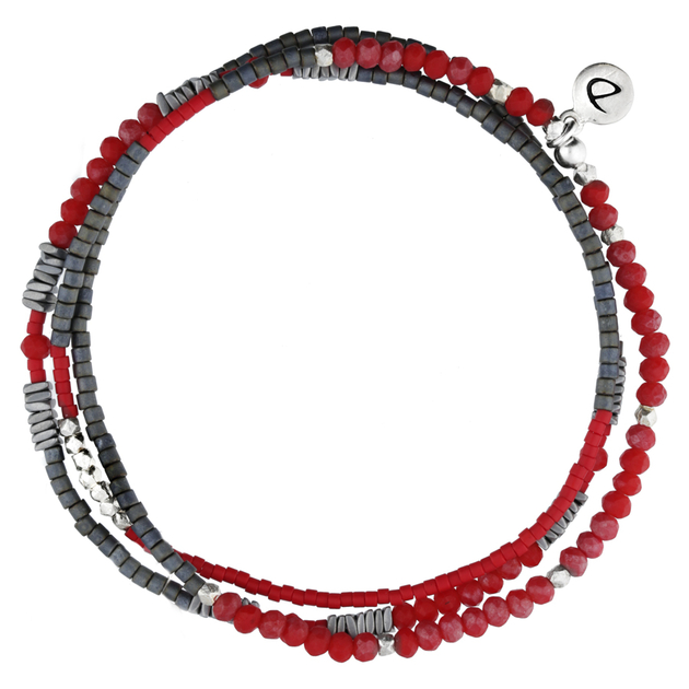 BRACELET HOMME ÉLASTIQUE TRIPLE TOURS GRIS-ROUGE
