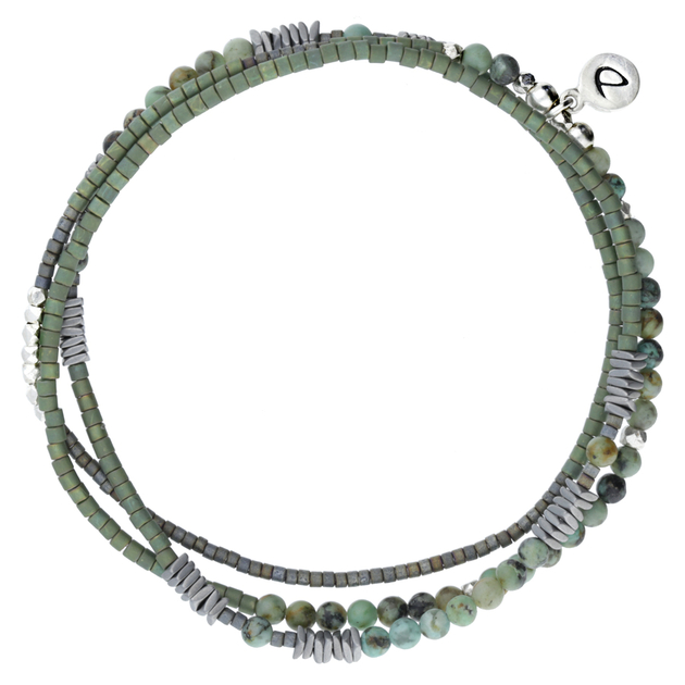 BRACELET HOMME ÉLASTIQUE TRIPLE TOURS GRIS ET KAKI