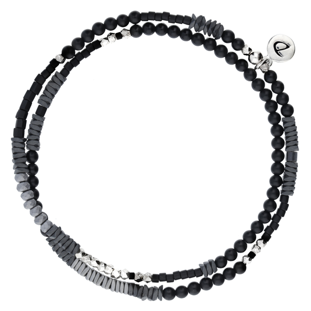 BRACELET HOMME ÉLASTIQUE DOUBLE TOURS NOIR ET GRIS
