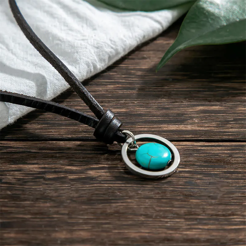 Collier pendentif en pierre turquoise ronde de Buddha Stones