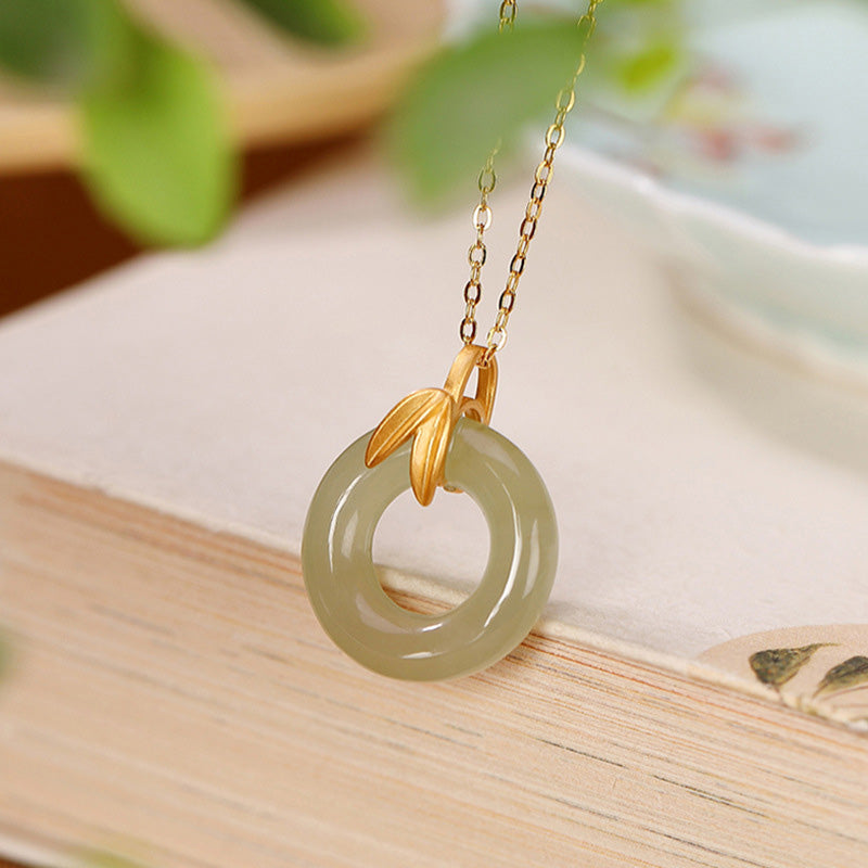 Buddha Stones en argent sterling 925 avec boucle de paix en jade cyan et feuille de bambou