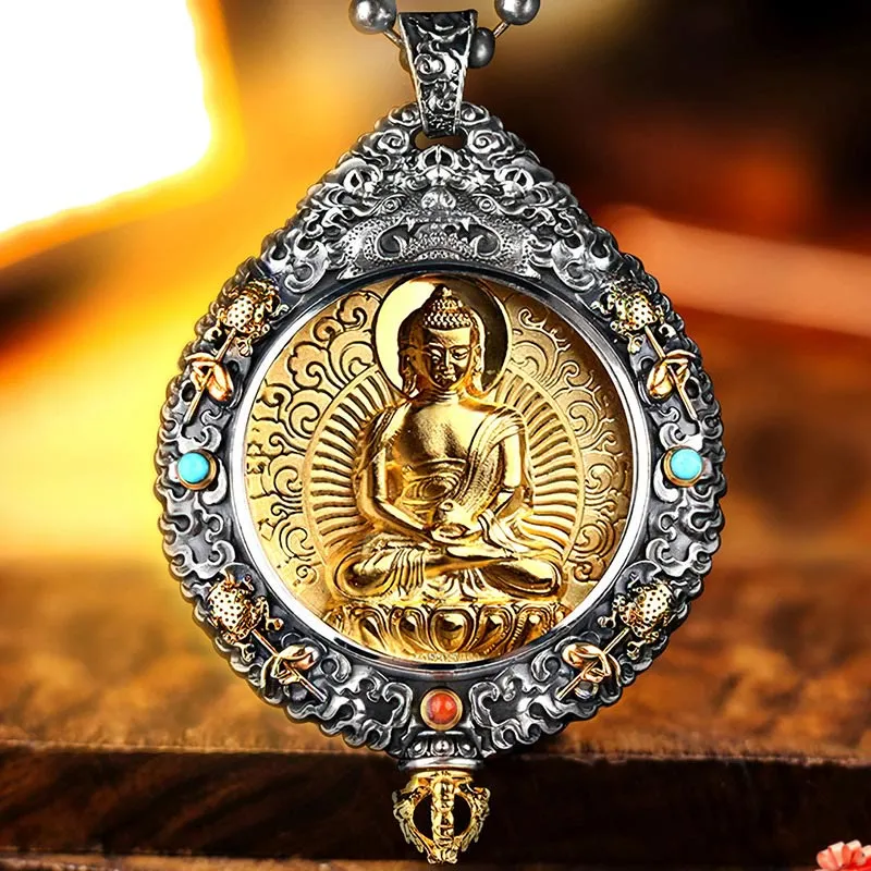 Buddha Stones Zodiaque chinois Bouddha natal Thangka Neuf palais Huit diagrammes Richesse Collier pendentif rotatif