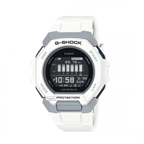 Casio - Montre Homme G-Shock G-Squad connecté bluetooth - Silicone blanc - Ref GBD-300-7ER