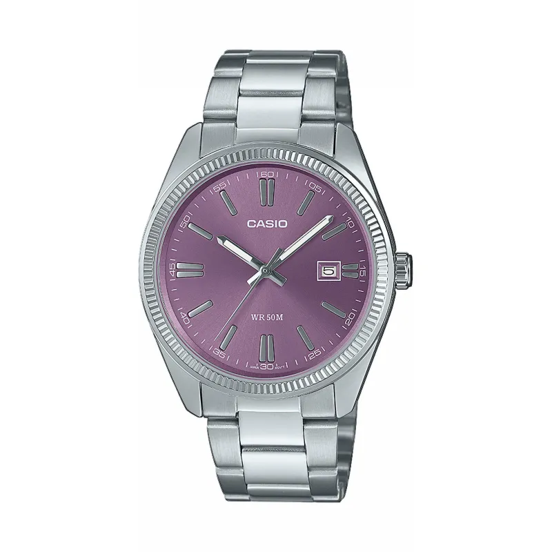Casio - Montre Mixte Timeless violette avec bracelet en acier gris - Ref MTP-1302PD-6AVEF