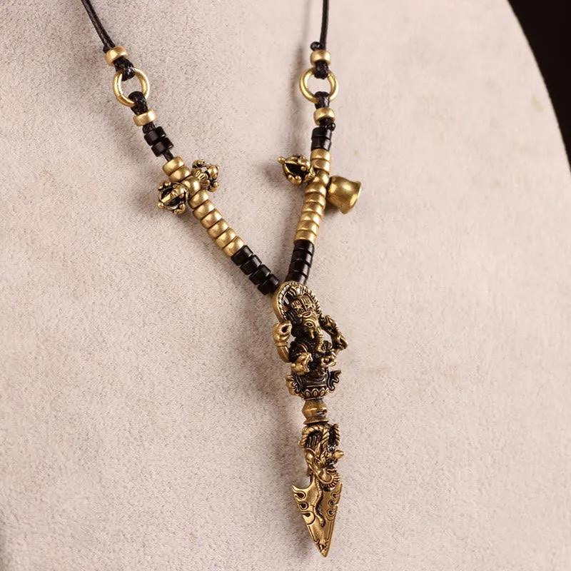 Collier pendentif tibétain Ganesh Ganpati éléphant dieu de la richesse Dorje Vajra pouvoir spirituel