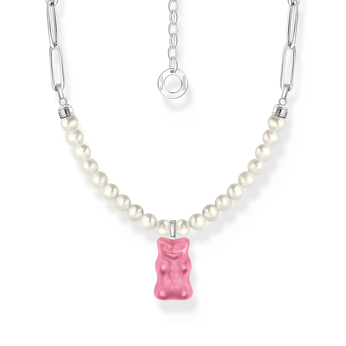 Chaine à maillons THOMAS SABO Haribo rose argent et perles longueur 45 cm