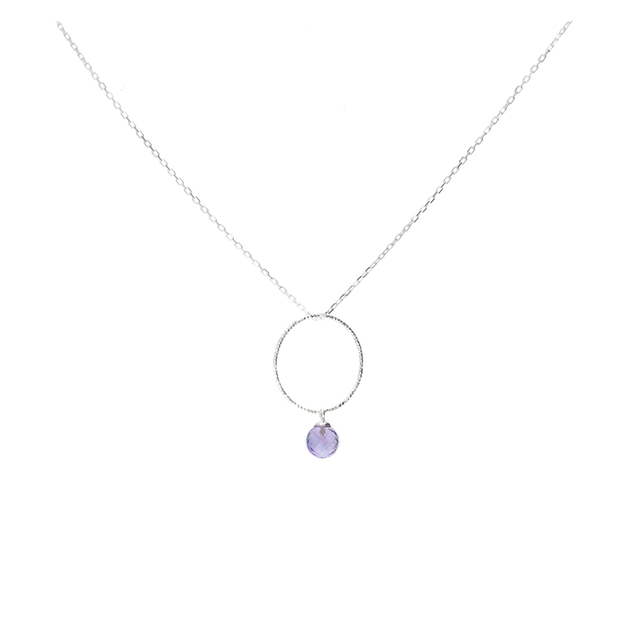 COLLIER ANNEAU CISELÉ ET PIERRE VIOLETTE