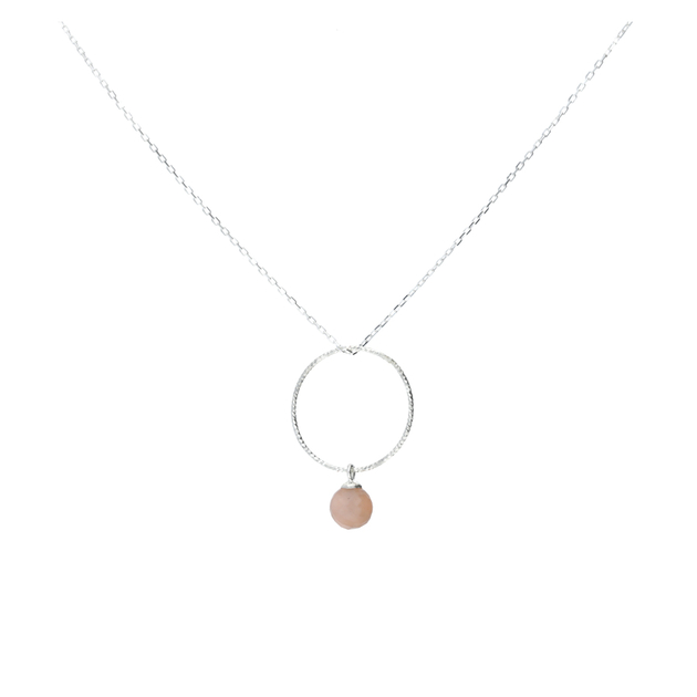 COLLIER CHAINE ANNEAU CISELÉ ET PIERRE PECHE