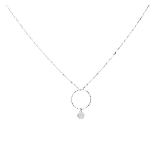 COLLIER CHAÎNE ANNEAU CISELÉ ET PIERRE ROSE