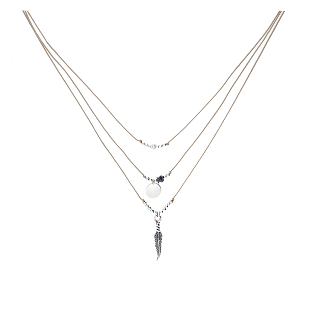 COLLIER TRIPLE RANGS BEIGE PLUME PASTILLE Argent 925