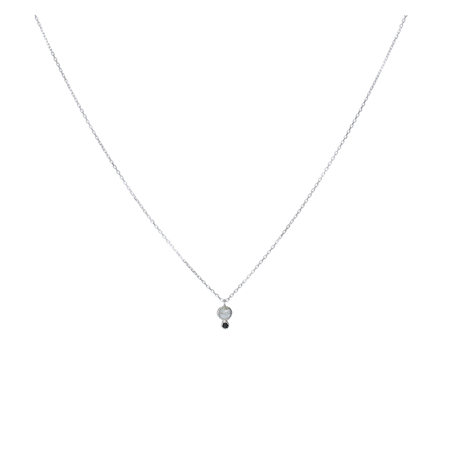 COLLIER CHAINE FINE DOUBLE PIERRES NOIRE ET GRISE