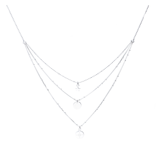 COLLIER TRIPLE RANGS ROSE DES VENTS Argent 925 Gravable