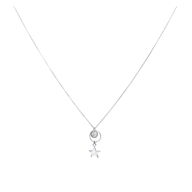 COLLIER CHAINE ANNEAU CISELÉ ETOILE ET LABRADORITE