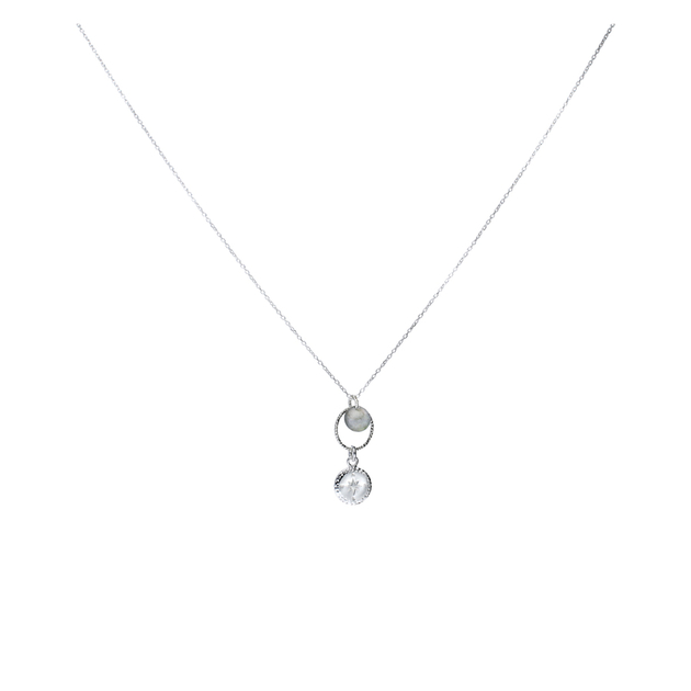 COLLIER CHAINE ANNEAU CISELÉ ROSE DES VENTS ET LABRADORITE