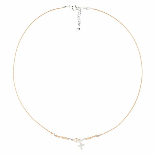COLLIER SAMARRA BEIGE NACRE CROIX OXYDE