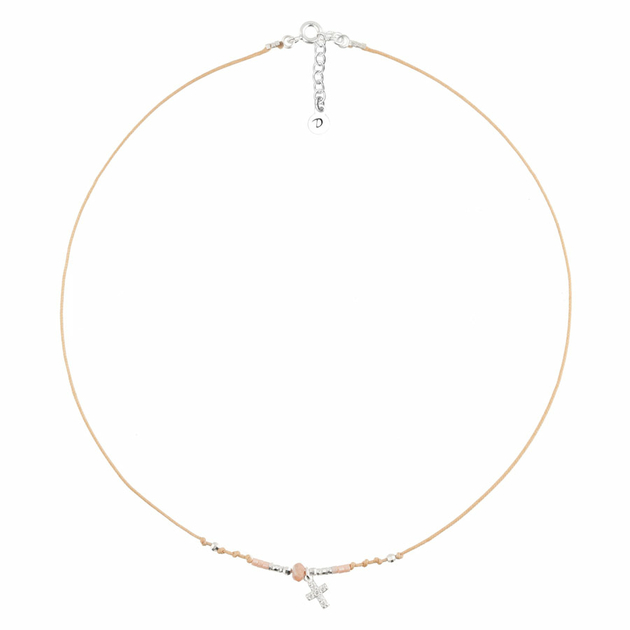 COLLIER SAMARRA BEIGE ROSE CROIX OXYDE