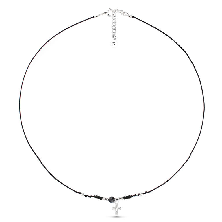 COLLIER SAMARRA NOIR CROIX OXYDE