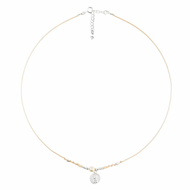 COLLIER SIXTINE BEIGE NACRE MEDAILLE ANGE