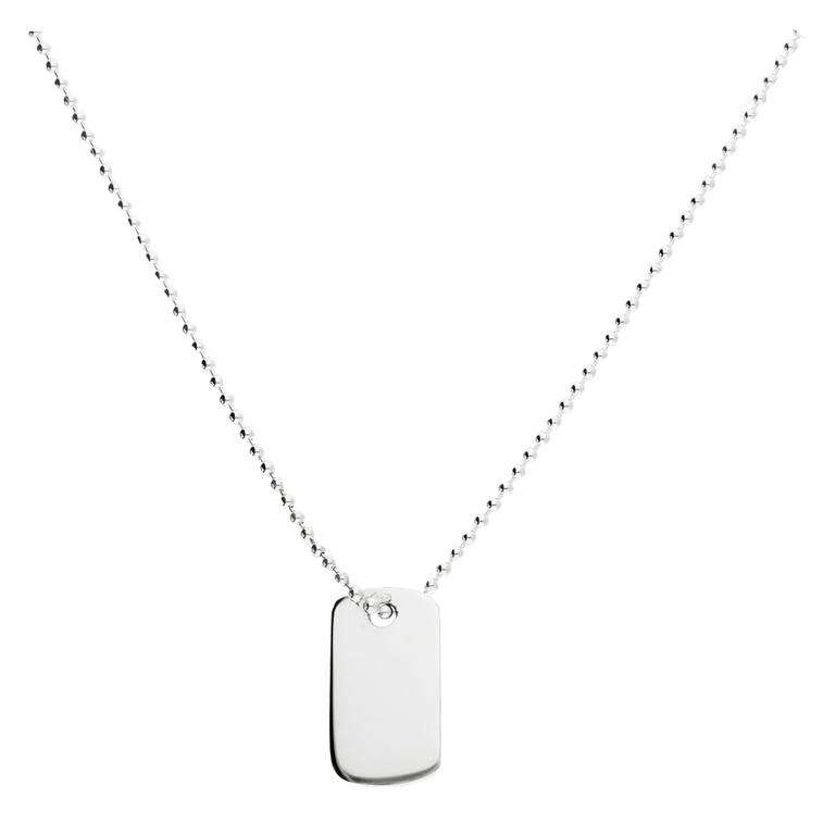COLLIER CHAÎNE BOULE PLAQUE RECTANGLE À GRAVER 50CM Argent 925