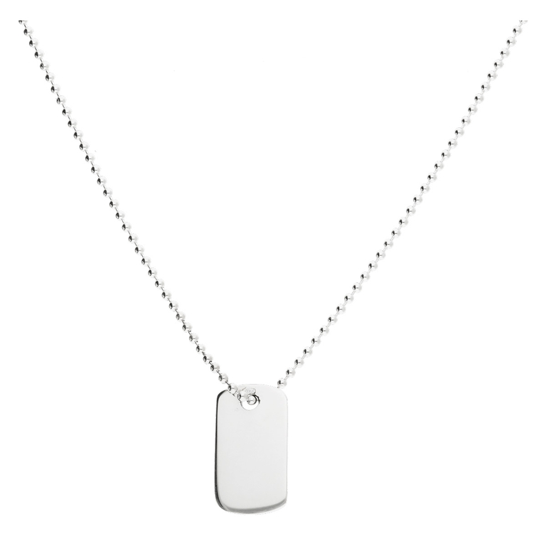 COLLIER CHAÎNE BOULE PLAQUE RECTANGLE À GRAVER 65CM Argent 925