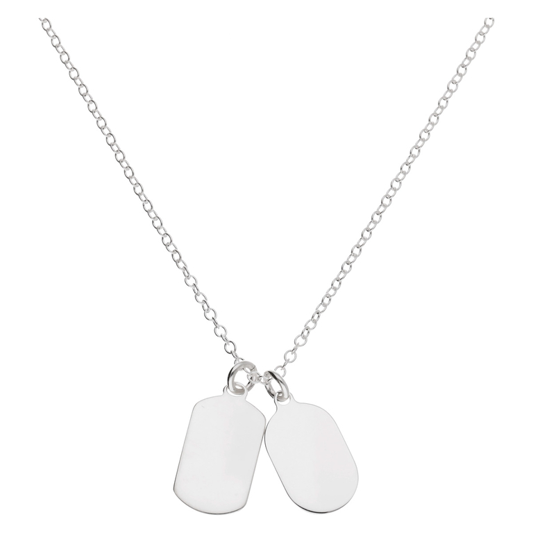 COLLIER CHAÎNE BOULE DEUX PLAQUES OVALES À GRAVER 38CM Argent 925
