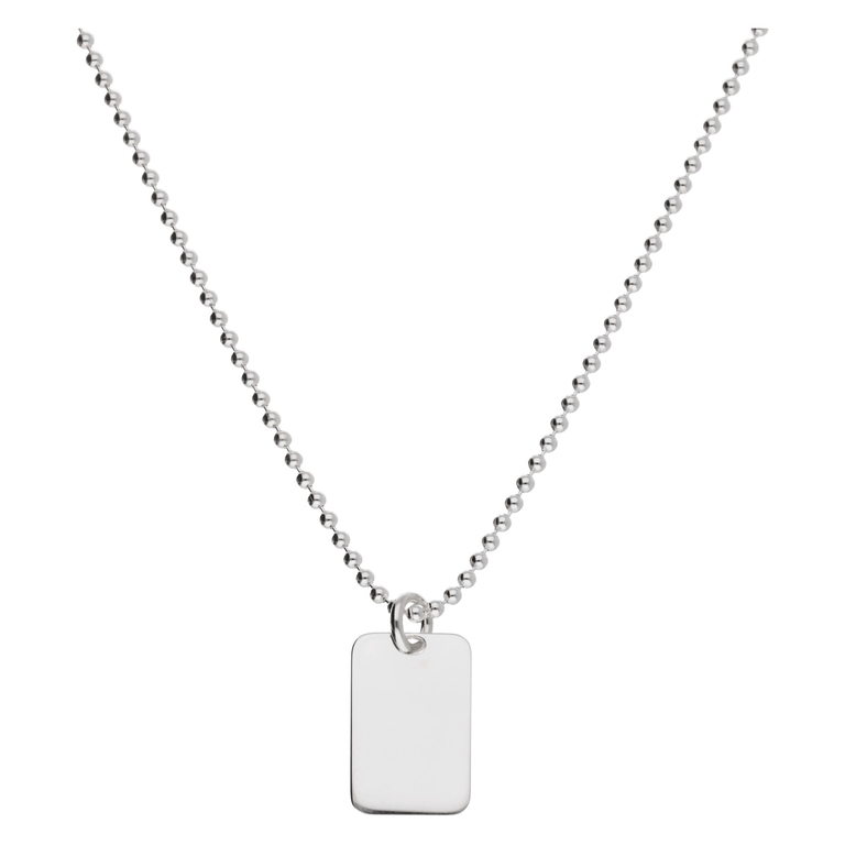 COLLIER CHAÎNE BOULE PETITE PLAQUE RECTANGLE À GRAVER 38CM Argent 925