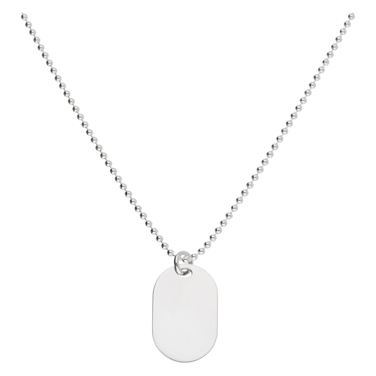 COLLIER CHAÎNE BOULE PLAQUE OVALE À GRAVER 38CM Argent 925