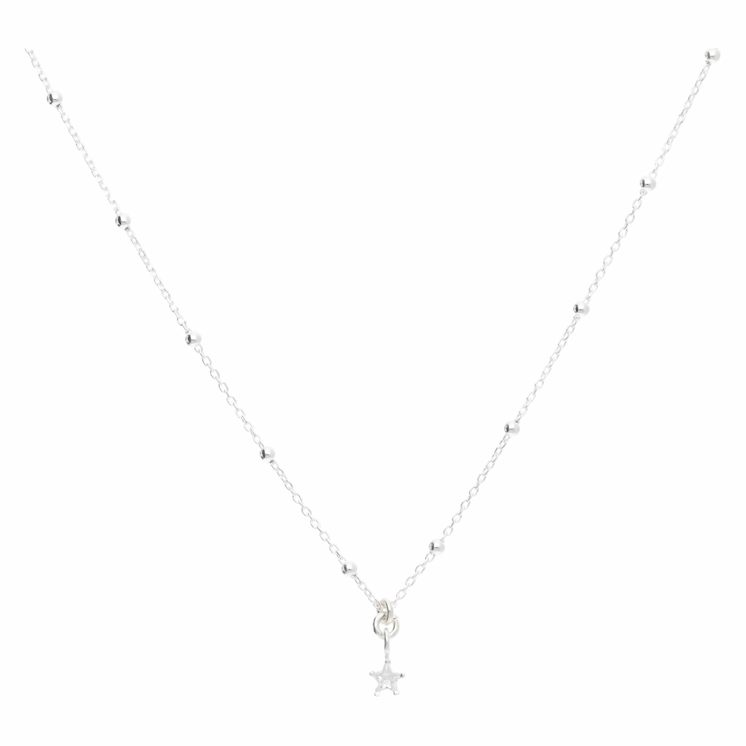 COLLIER CHAÎNE BOULES ÉTOILE OXYDE DE ZIRCONIUM 3 MM Argent 925