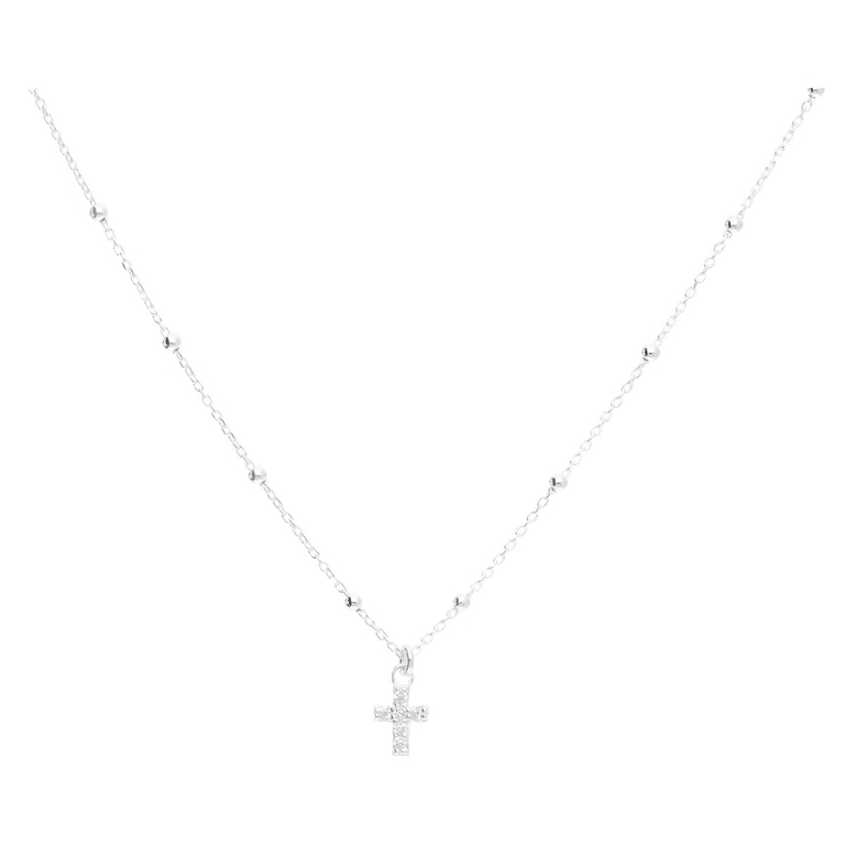 COLLIER CHAÎNE BOULES CROIX ZIRCONIUM Argent 925