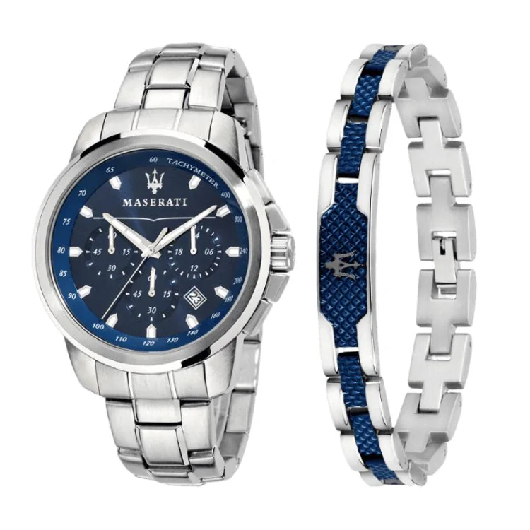 Coffret Montre Maserati - Successo - Chronographe - Argenté et Bleu - R8851121016