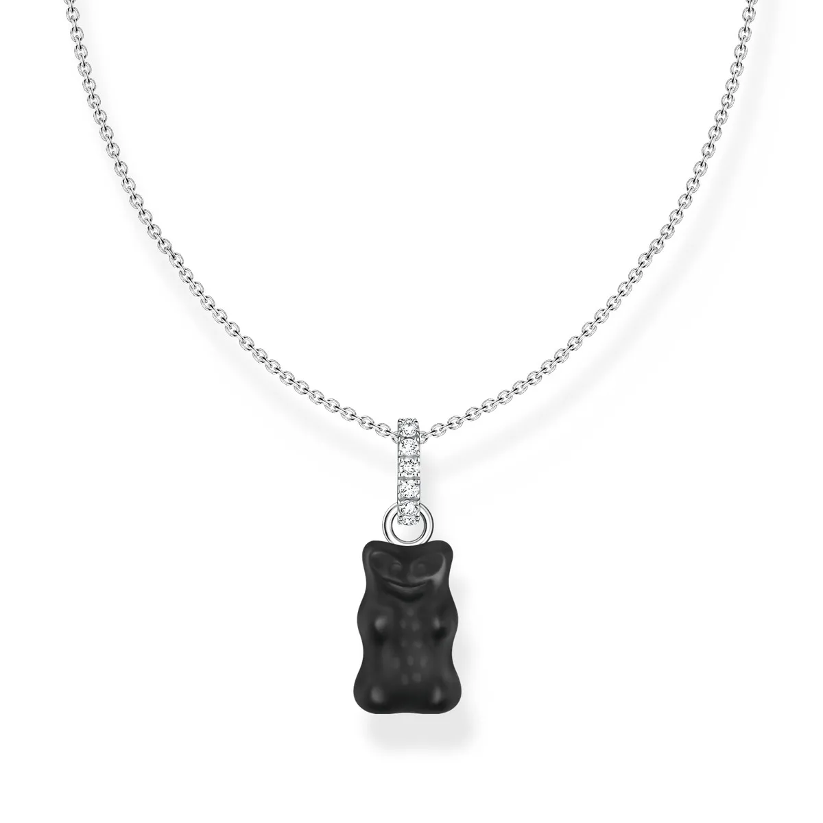 Collier argent avec Ours HARIBO noir et pierres