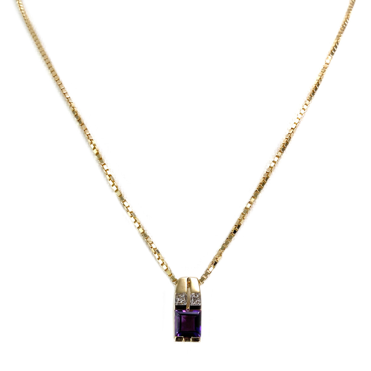 Collier d'occasion or 750 2 tons maille vénitienne diamants améthyste 40,5 cm