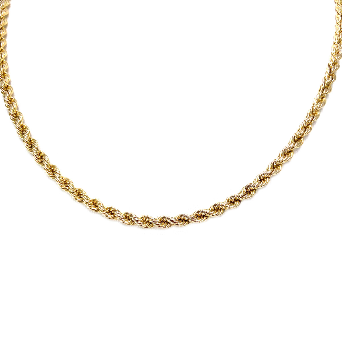 Collier d'occasion or 750 jaune maille corde 42 cm