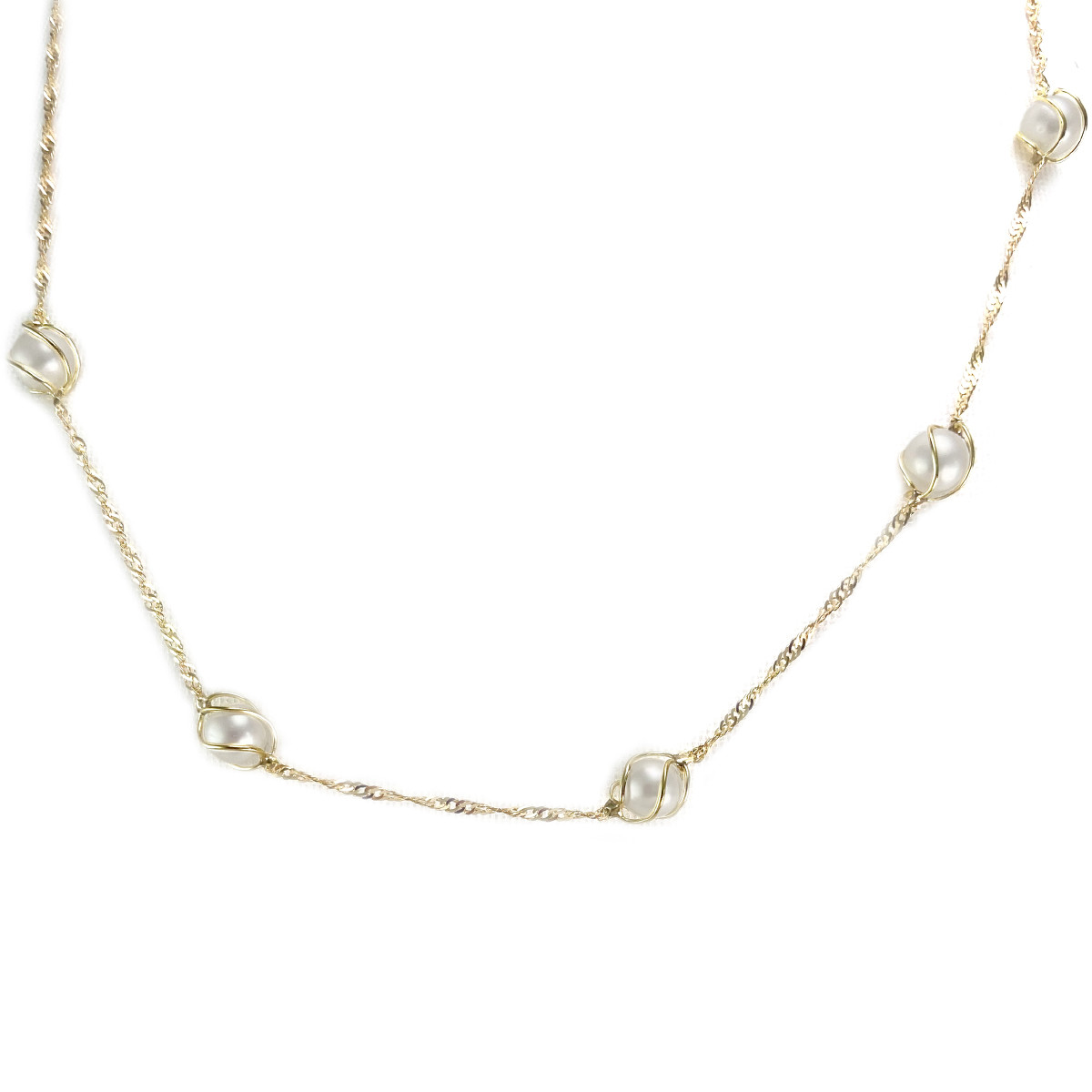 Collier d'occasion or 750 jaune maille torsadée perles de culture 41,5 cm