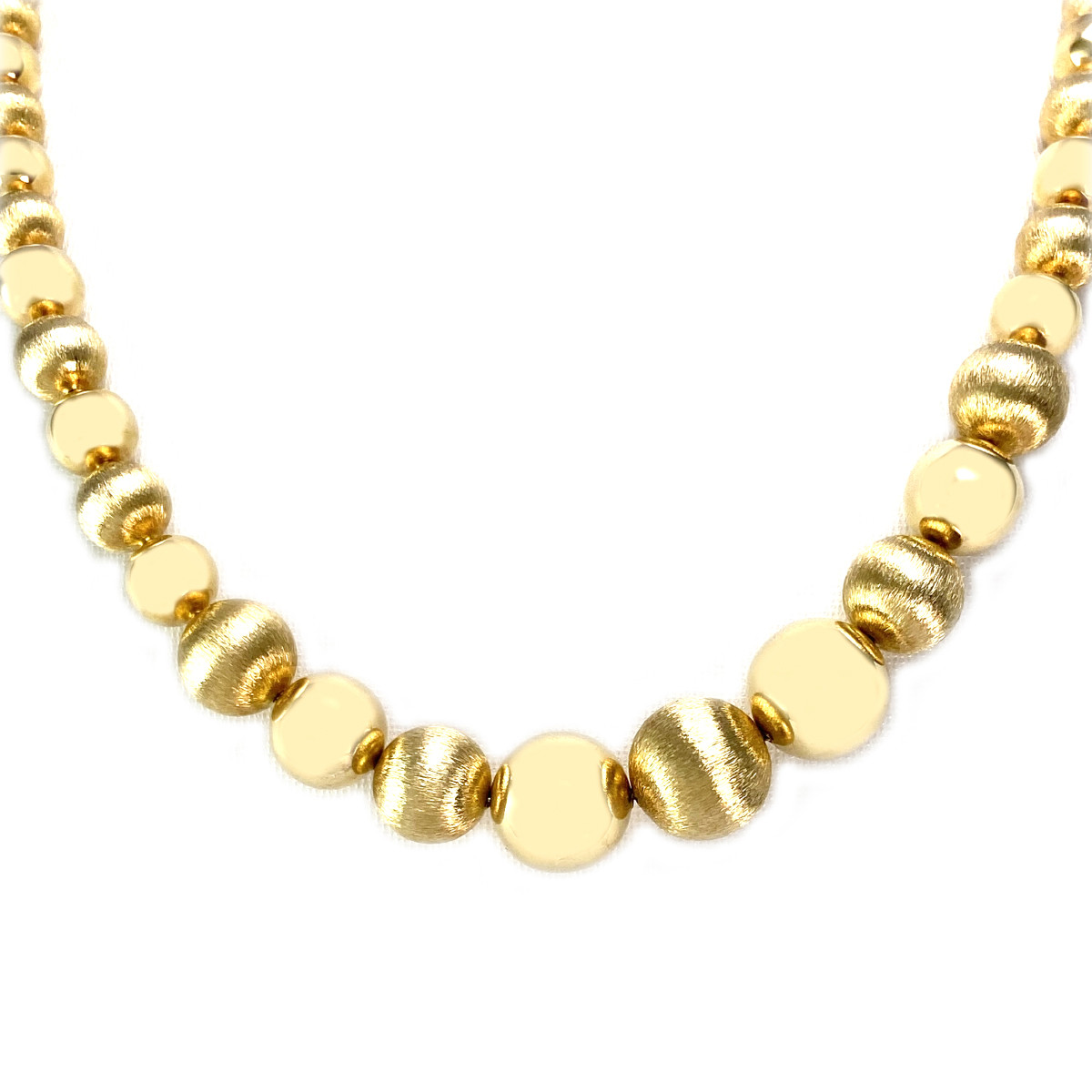 Collier en chute d'occasion or 750 jaune maille boules 45,5 cm