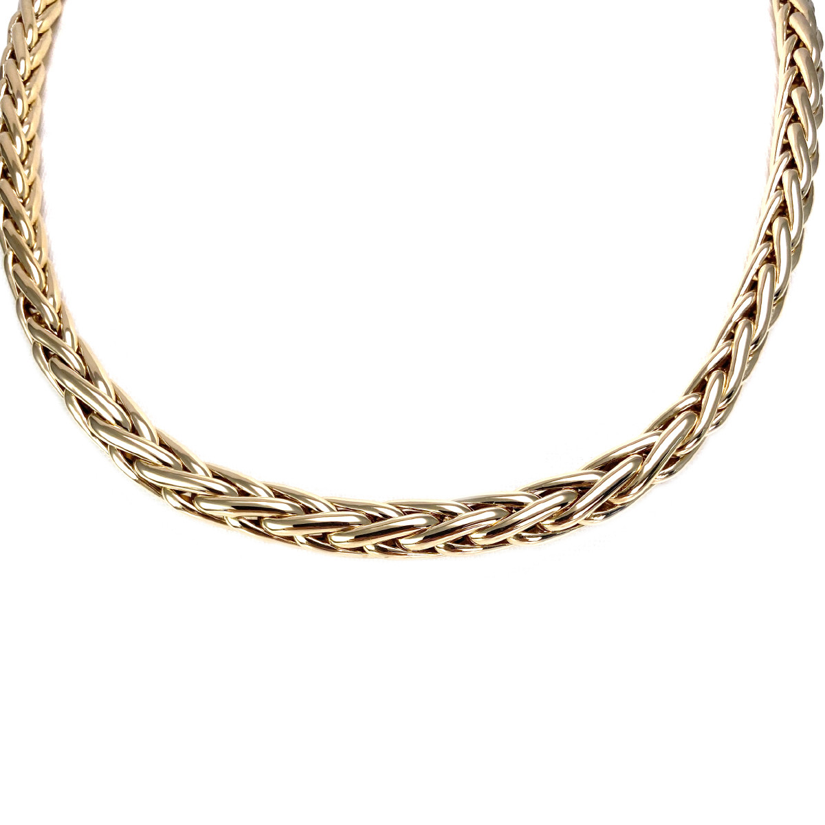 Collier en chute d'occasion or 750 jaune maille palmier 45 cm