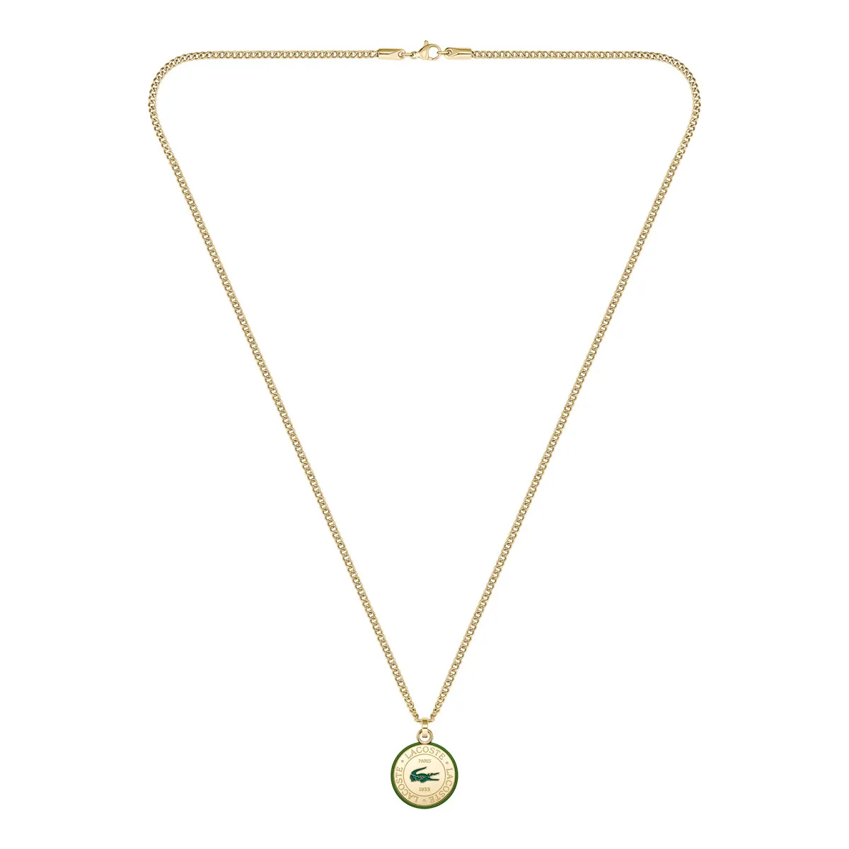 Collier LACOSTE vigor acier doré vert longueur 60 cm