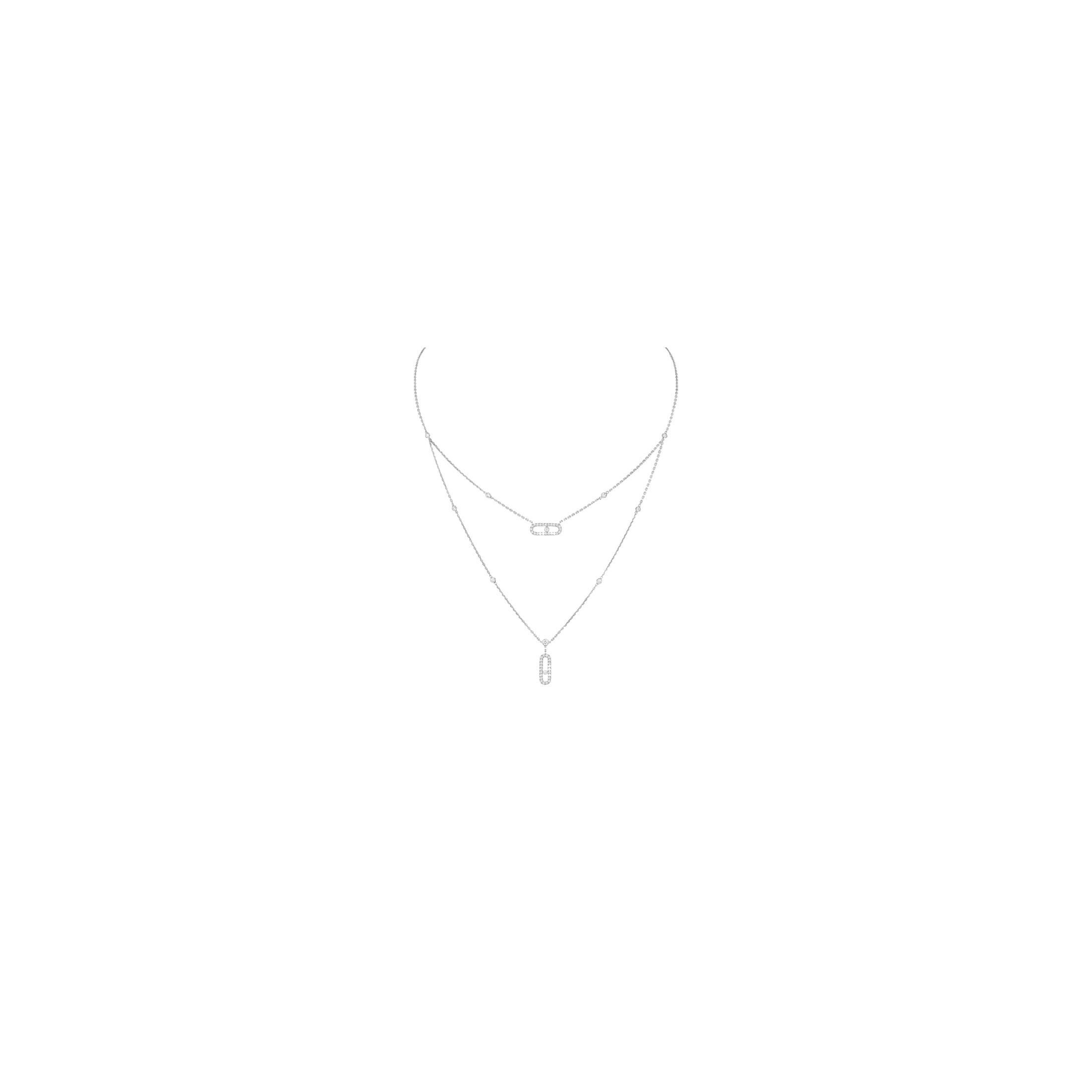 Collier Messika Move Uno 2 rangs Pavé en or blanc et diamants