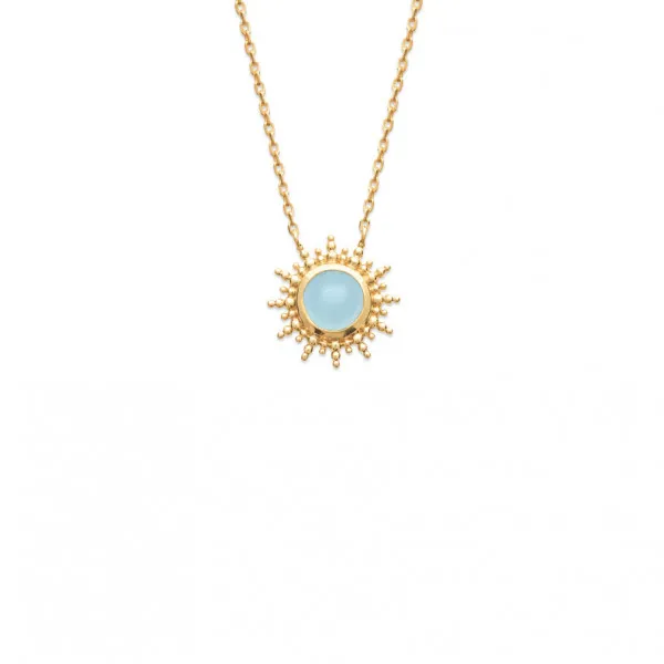 Collier plaqué or 18 carats pendentif soleil agate bleu Influences