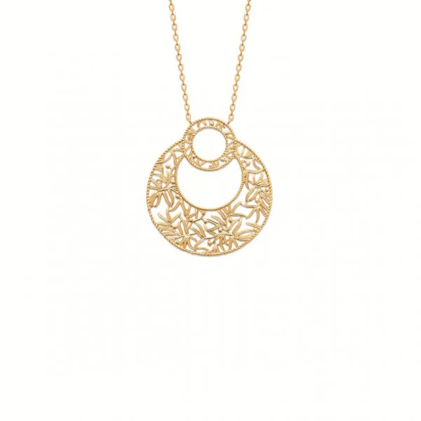 Collier plaqué or double cercle floral plat ajouré