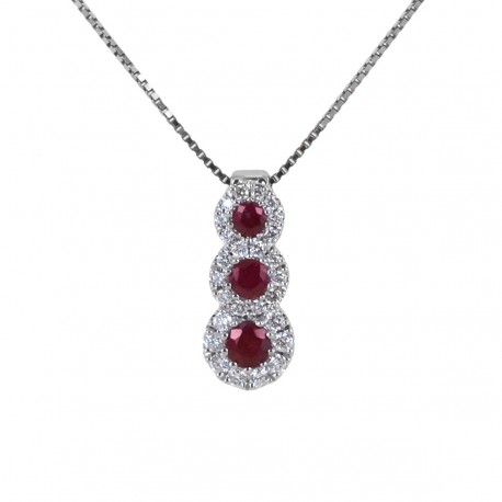 Collier Trilogie de Rubis et contour de Diamants Jeera Gioielli 00426