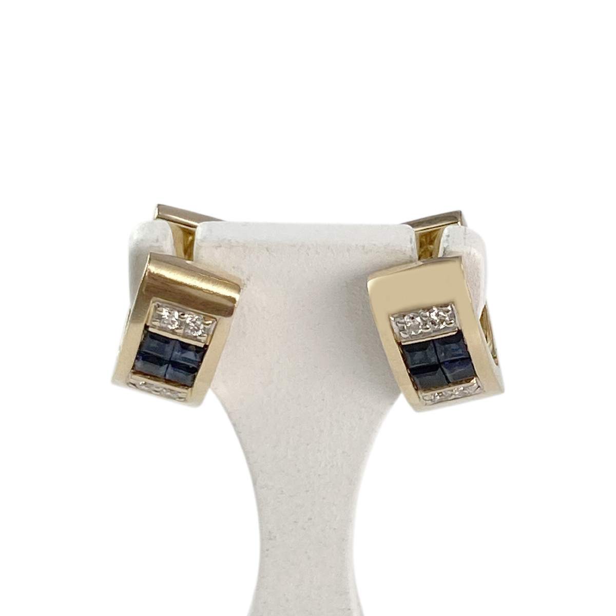 Créoles d'occasion or 750 2 tons diamants saphirs