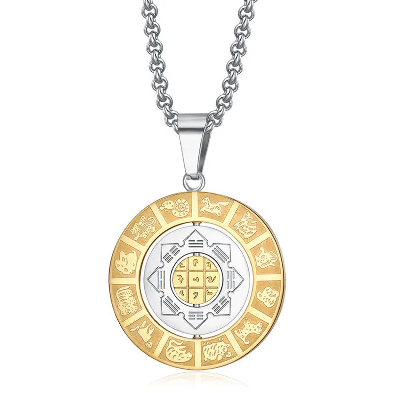 Buddha Stones Zodiaque chinois Neuf palais Huit diagrammes Amulette Bagua Collier d'harmonie Pendentif rotatif