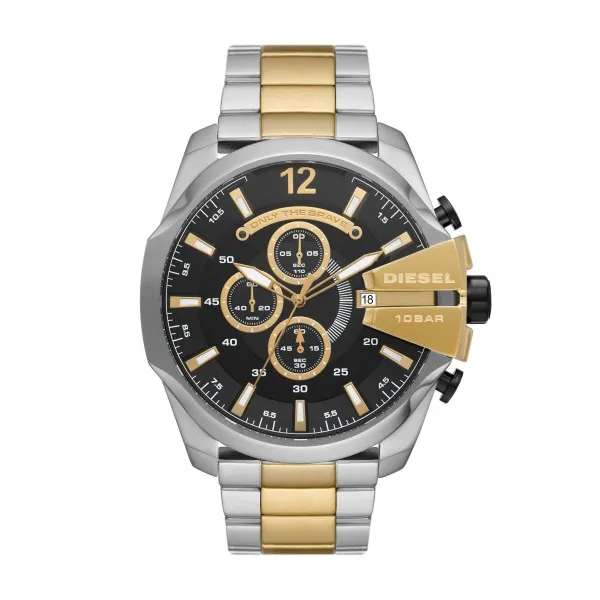 Diesel - Montre Homme - Montre Mega Chief Homme - Boitier Acier Argenté - Bracelet Acier Argenté Et Doré - Ref DZ4581