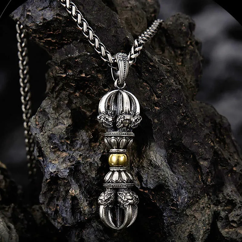 Collier pendentif tibétain en Buddha Stones avec motif Dorje Vajra