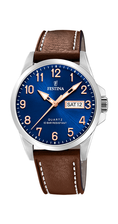 Classics - Modèle F20358/B - Cuir Marron & Bleu - Montre Festina