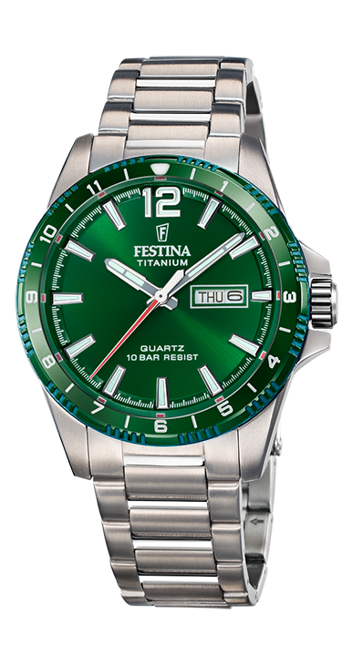 Titanium - Modèle F20698/3 - Argenté & Vert - Montre Festina