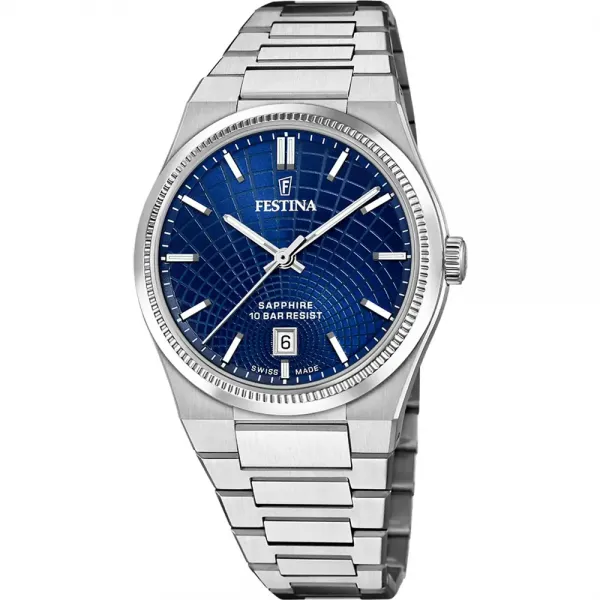 Festina - Montre Homme Swiss Made - Cadran bleu marine design - Bracelet acier - Ref F20051/4