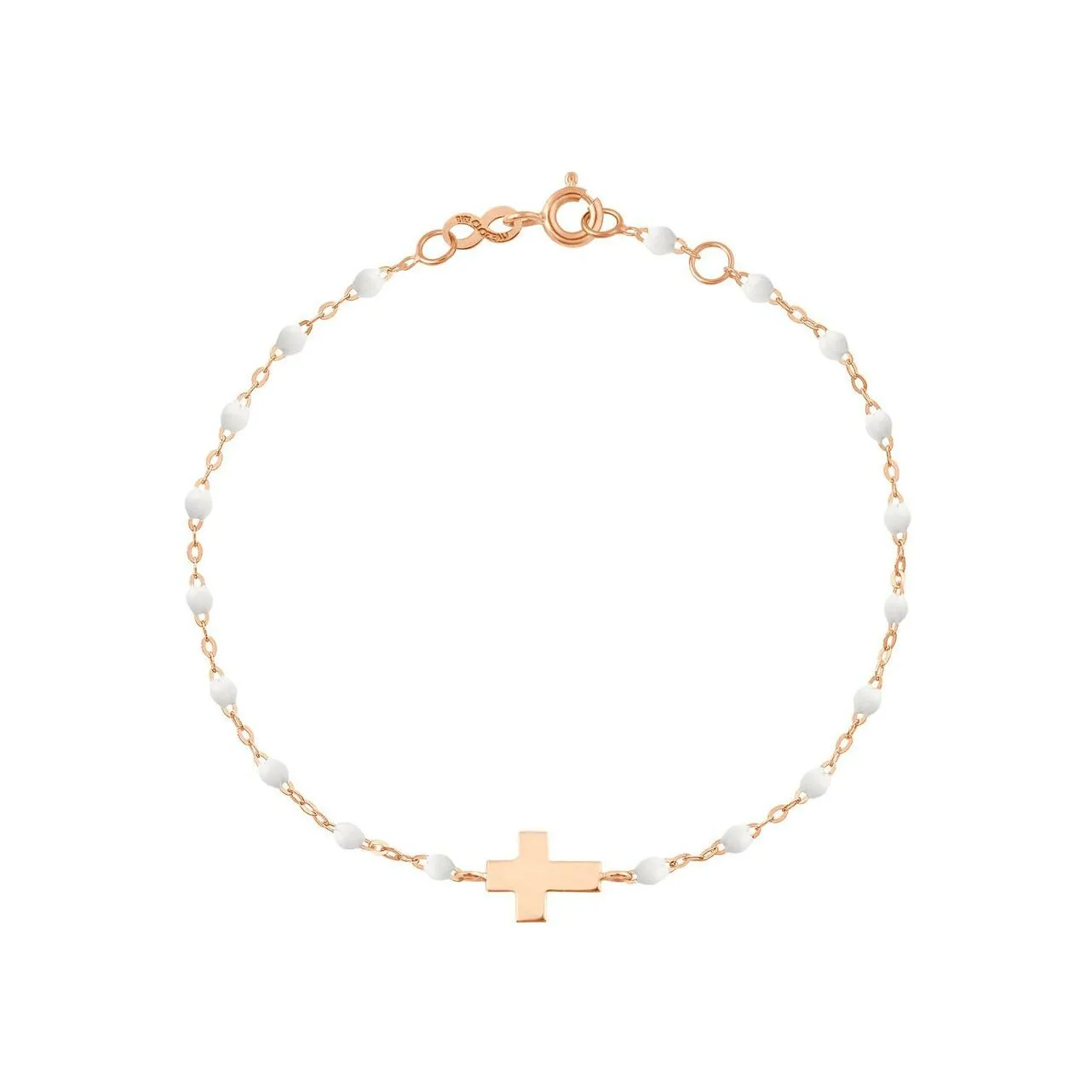 Bracelet Gigi Clozeau Croix en or rose et résine blanche, taille 15cm